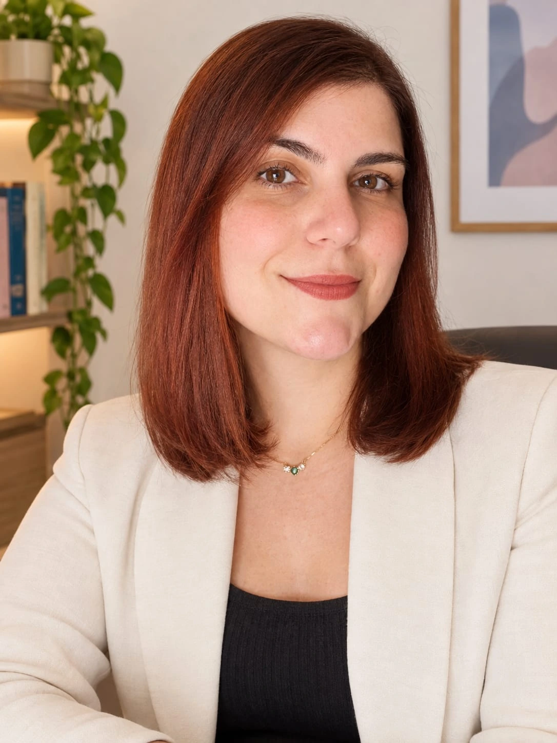 Laís Franz Fehrer, psicóloga, usando blazer branco